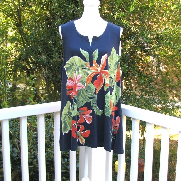 NWT Chico's Orchid Notch navy floral 4 sleeveless tank top shirt XXL pullover - Picture 4 of 8